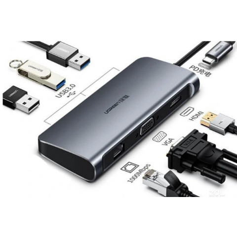 Ugreen 60557 - Cáp USB Type C to HDMI, VGA, Lan, USB 3.0, USB C