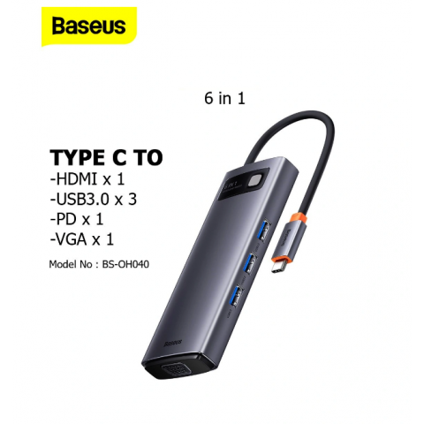 Cổng chuyển 6in1 USB-C to HDMI/VGA/USB/C Baseus